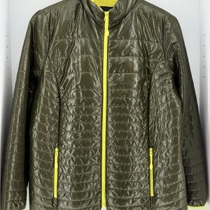 Talbots Olive Green Quilted Jacket with Yellow Accents size LP
